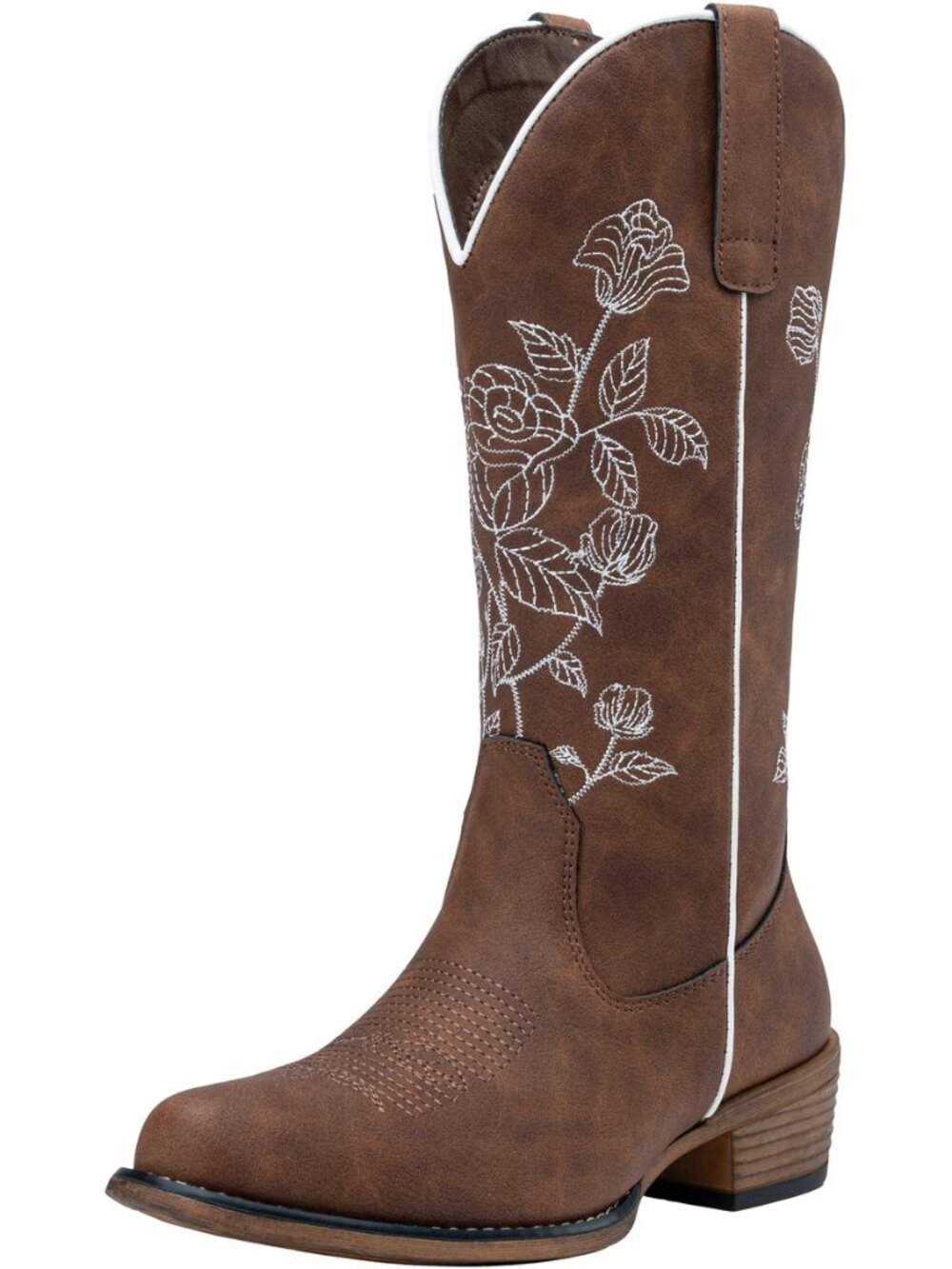 Women's Mid Calf Western Cowboy Embroidery Low Heel Boots with Zip